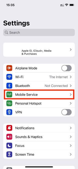 iOS mobile service settings