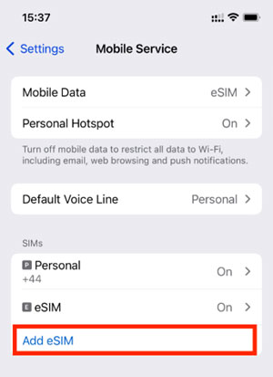Add eSIM on iOS