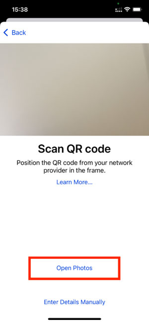 Open photos to select QR code