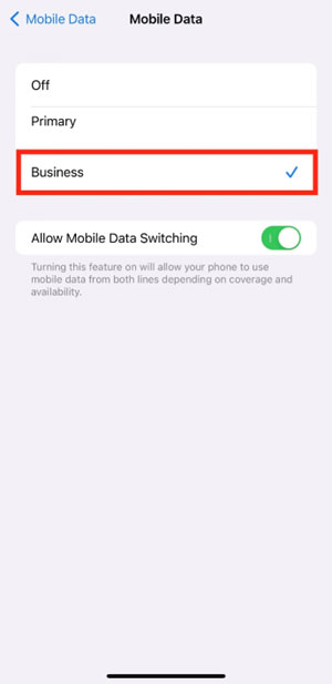 Set mobile data to eSIM