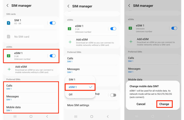 Select Android eSIM for mobile data
