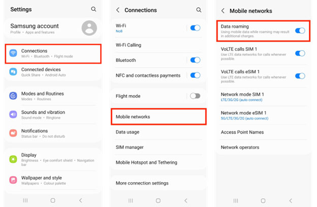 Turn on Android data roaming